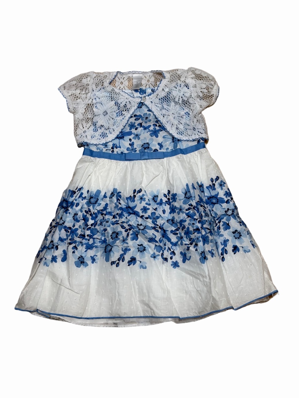 George Girls 4T Blue White Floral Dress Lace Bolero Overlay Spring Party